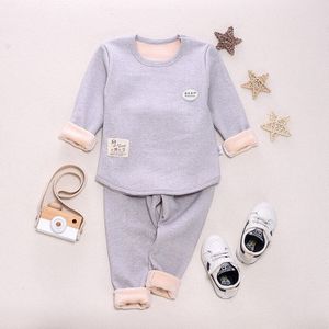 Winter Effen Kleur Katoen Kinderen Pyjama Sets Warm Baby Meisjes Jongens Kleding Jongen Meisje Plus Fluwelen Dikke Kids Nachtkleding