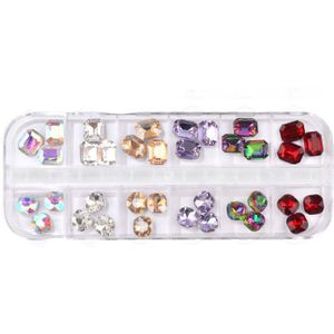 1 Doos Multi Size Glass Nail Rhinestones Gemengde Kleuren Scherpe Terug Crystal Strass 3D Charm Gems Diy Manicure Nail art Decoraties