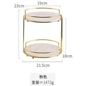 Nordic Vergulde Iron Art Double-Lagen Cosmetica Organizer Kaptafel Desktop Storage Rack Keramische + Metalen roze