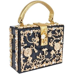 Luxe Doos Vorm Tote Vrouwen Handtas Acryl Reliëf Zwarte Avond Clutch Bag Dames Prom Party Purse Schoudertas Y1808