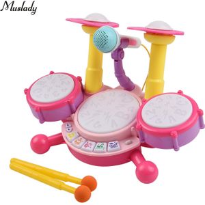 Muslady Kinderen Drum Set Speelgoed Elektronische Drum Met Licht Ritme Effect Microfoon 2 Drumsticks Voor Kinderen Vroege Muzikale Onderwijs