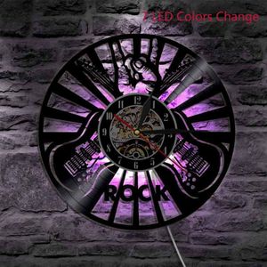 Vinyl Record Wandklok Met 7 Kleuren Veranderen Lichtgevende Led Rock Muziek Play Klok 3D Decoratieve Opknoping Muur Horloge Home decor