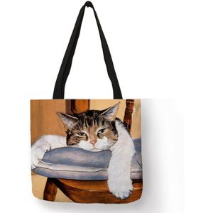 Eco Linnen Herbruikbare Boodschappentas Met Olie Kat Schilderen Vrouwen Mode Tote Bag Handtassen Student Reizen Schooltassen