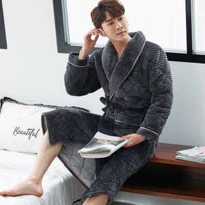 Winter 3 Lagen Dikke Badjas Mannen Badkamer Robe Badjas Mannelijke Gewatteerde Pyjama Dikke Lange Spa Robe Douche Homewear Coral fleece