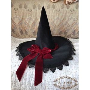 Heks 'S Kostuum Halloween Heks Hoed Heks Lolita Magic Lace Trim Bowkont Cosplay Party Masquerade Heksenhoed Tovenaarshoed