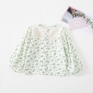 Herfst Kinderkleding Koreaanse Stijl Kant Bloemen Meisjes Lange Mouwen Bladerdeeg Mouw Katoenen Baby Meisjes Blouses Kinderen tops