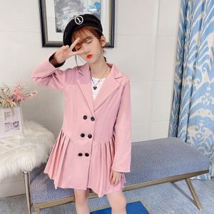 Meisje Formele Kleding Lente Roze Grijs Kids Kleding Een Stukken Jurken Jas Hoogwaardige Tiener Casual outfits 4-13Y