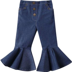 Peuter Baby Girl Blue Jeans Knoppen Skinny Flared Jeans Kids Elastische Denim Bell-Bottoms Lange Broek Baby Casual kleding