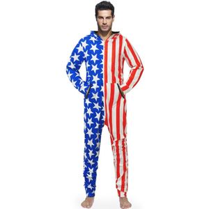 Mode heren Onesie met Sterren en Strepen Jumpsuits Comfortabele Pyjama voor Mannelijke Lange Mouwen Nachtkleding Mooie Onesie Pyjama