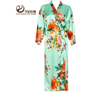 Owiter Lange Bloemen Gewaad Kimono Blush Pure Zijde Satijn Bloem Badjas Night Dress Bruiloft Gewaden Voor Bruidsmeisjes Bruid Nachtkleding