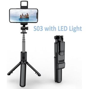 3 In 1 Draadloze Bluetooth Selfie Stok Met Licht Invullen Voor Iphone/Android Handheld Monopod Shutter Remote Uitschuifbare Mini statief