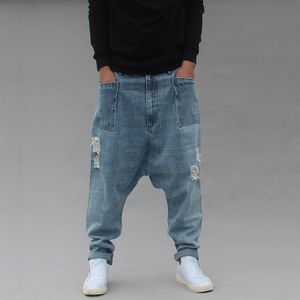 Lugentolo Harlan Jeans Mannen Plus Size Losse Hip Hop Cross-Broek Fall Volledige Lengte Gewassen Gat Baggy Jeans lugentolo