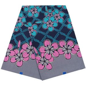 Afrikaanse Stof 100% Katoen Blauw & Roze Bloemen Print Stof Pagnes Echte Wax 6Yard/Lot