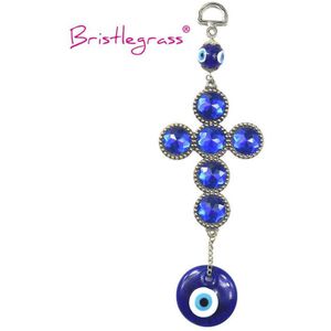 Bristlegrass Turkse Blue Evil Eye Rhinestone Cross Amuletten Lucky Charms Muur Opknoping Hangers Slinger Zegen Bescherming