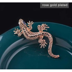 Sinleery Unieke Gecko Broche Rose Antiek Goud Zilver Kleur Inlay Crystal Blue Zircon Ogen Broches Voor Vrouwen Sieraden XZ122 Ssc