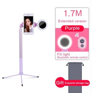 Mamen 1.7M Uitschuifbare Live Statief Selfie Stick Ondersteuning Led Ring Light Stand Draadloze Bluetooth 4 In 1 Voor Iphone android Huawei
