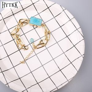 Handgemaakte Natuursteen Lotus Ohm Boeddha Kralen Armband Sky Blue Gold Vierkante Ketting Double Cross Cross Armband Voor Vrouwen