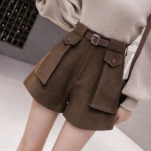 Vrouwen Shorts Ol Werkkleding Twee Zakken Vrouwelijke Toevallige Wollen Shorts Met Riem Vrouwen Shorts Solid Korte Broek