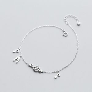 Leuke Muziek Note 925 Sterling Zilveren Charm Enkelbanden Voor Vrouwen Barefoot Been Ketting Enkel-voet Armband Meisjes Lady Zomer Sieraden