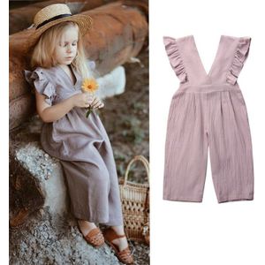 1-6Y Peuter Kid Baby Meisjes Romper Kleding Ruches Mouwen Solid V-hals Losse Jumpsuit Playsuit Outfit