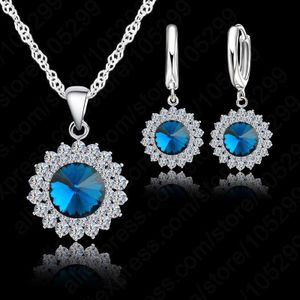 Bruiloft Sieraden Set 925 Puur Zilveren Kristal Ketting Hanger/Oorbellen Trendy Vrouwen Sieraden Set