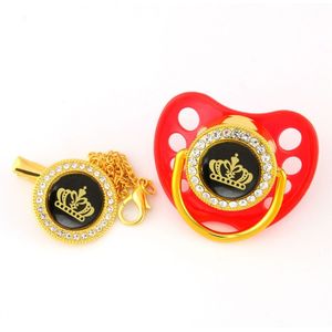 Zwarte Bling Fopspeen Elegante Kroon Baby Fopspeen En Fopspeen Clip Bpa Gratis Dummy Met Stofdicht Cap