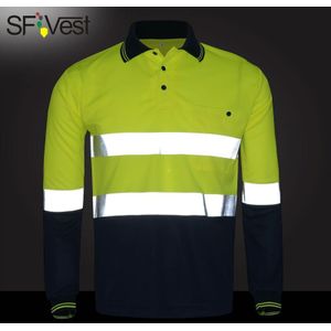 SFVest fluo geel en marineblauw werk shirt ademend werkkleding veiligheid reflecterende t-shirt veiligheid polo