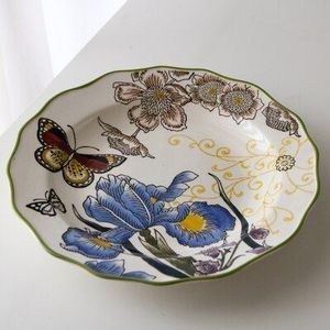 Keramische Handgeschilderde Bloemen Retro Land Stijl Grote Diepe Plaat 10 Inch Plaat/Huishoudelijke Servies Gerechten