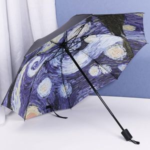 Groene Banaan Blad Paraplu Voor Vrouwen Tweeërlei Gebruik Zonnige En Regenachtige Zonnescherm Uv Bescherming Parasol 3 Vouwen Art Olie schilderen Paraplu