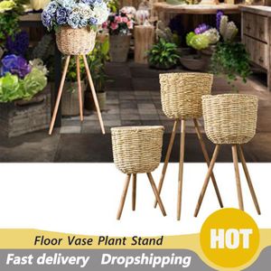 Floor Vaas Plant Stand Vlechtwerk Bloempot Houder Display Ingemaakte Rack Rustieke Decor