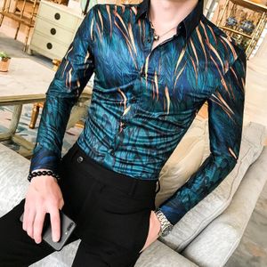 Mannen Leaf Print Shirt Lange Mouw Button Down Slim Fit Heren Ontwerpers Shirts Party Vintage Print Shirt Camicia Uomo Chemise homme