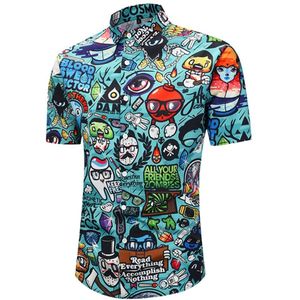 Plus Size 2XL Mannen Zomer Casual Cartoon 3D Print Korte Mouw Tee Shirt Turn-down Kraag Blouse Hawaiian Top voor Strand