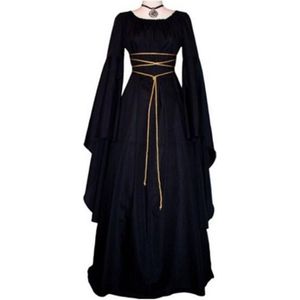 Vrouwen Halloween Jurk Avond Party Lange Mouwen Gothic Middeleeuwse Crew Neck Dames Party Cosplay Dress Gown