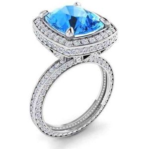 Huitan Luxe Sky Blue Zircon Stone Trouwringen Voor Vrouwen Vintage Verjaardag Cadeau Voor Vrouw Engagement Sieraden Ring
