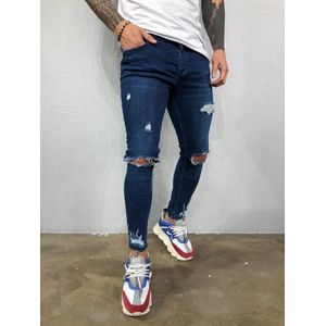 Knie Gat Gescheurde Jeans Mannen Skinny Blue & Black High Street Style Elasticiteit Slim Verzwakte Casual Mannen Broek Broek Biker jeans