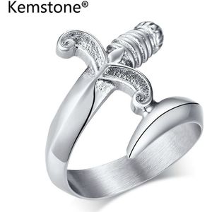 Kemstone Punk Rvs Dagger Zwaard Wit Zilver Kleur Ring Sieraden Cadeau Voor Mannen
