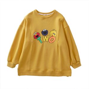 Postpartum Cartoon Nursing Hoodie O-neck Large Size Sweatshirt For Mothers Maternity Tops Breastfeeding Clothes 9068