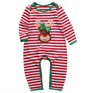 Baby Lente Herfst Kleding Pasgeboren Baby Meisje Jongen Kerst Kleding Herten Gestreepte Romper Lange Mouwen Fuzzy Borduren Outfit