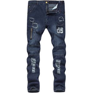 Jeans Mannen Verontruste Stretch Ripped Jeans Mannen Hip Hop Slim Fit Punk Denim Jeans Katoenen Broek Rits Jeans Zwart jeans Mannen