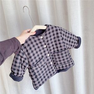 Winter Koreaanse Stijl Fluwelen Gewatteerde Katoenen Doek Meisje Herfst Plaid Jas Kids Baby Katoen Gevoerde Kleding enkele Breasted