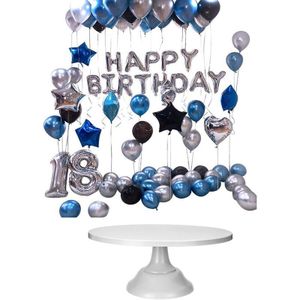 1 Set 18 Gelukkige Verjaardag Folie Nummer Ballonnen Globos Blauw & 1Pcs 12 Inch Iron Ronde Cake Stand plaat Wit