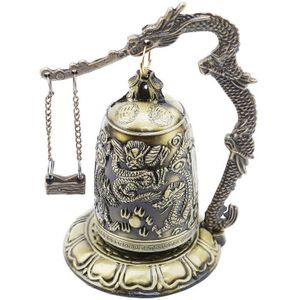 Gesneden Antieke China Dragon Bell Aziatische Antiek Koper Messing Lotus Boeddha Boeddhisme Arts Standbeeld Klok Home Decoratieve Ambachten