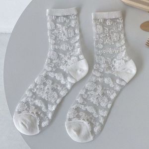 Lolita Sokken Vrouwen Sexy Glas Zijde Bloemenprint Vrouwen Transparante Sokken Vintage Voor Jk Meisje Kleding Accessoires