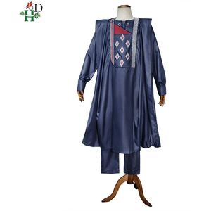 H & D Afrikaanse Agbada Voor Mannen Borduren Bazin Dashiki Kleding Cover Shirt Broek 3 Stuks Mens Suit Formele Kledij bubu Gewaden PH809