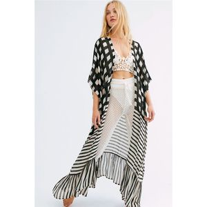 Strand Jurk Pareo Vrouw Swim Cover Up Voor Vrouwen Zomer Kimono Baden Chiffon Print Plaid Streep Rok Sexy losse