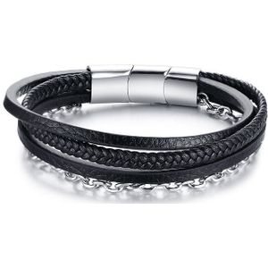 Klassieke Mode Zwart Bedelarmband En Uitbreiden Van De Magneet Sluiting Titanium Staal O Ketting Gevlochten Leer Braclet Vrouwen