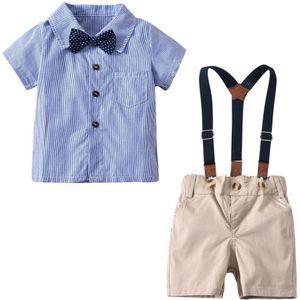 Kinderen Suits Europese Amerikaanse Jongens Gestreepte Blouses Shirts Bretels Broek Vlinderdas Gentleman Driedelig Pak Sets