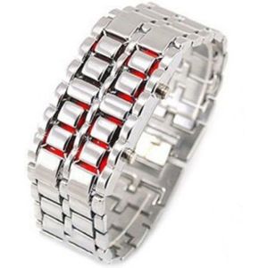 Mode LED Elektronische Horloge Roestvrij Stalen Armband Horloge Mannen Lava Iron Samurai Metal Faceless Digitale Horloges 752