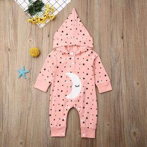 Pudcoco Winter Pasgeboren Baby Jongen Meisje Kleding Moon Stars Print Lange Mouw Capuchon Katoenen Romper Jumpsuit Een Stuk Outfit set