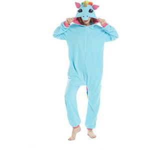 Polar Fleece Volwassen Unisex Kigurumi Pyjama Dier Eenhoorn Cosplay Kostuum Gouden Hoorn Blauw/Roze Tianma Jumpsuit Nachtkleding